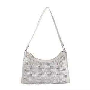 Cream  Faux Leather and Crystal Sling Bag